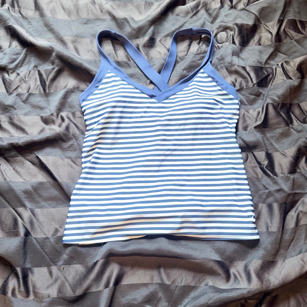 Nike Swim Tankini Top Womens Large Navy White Striped Crossback Nautical Sporty